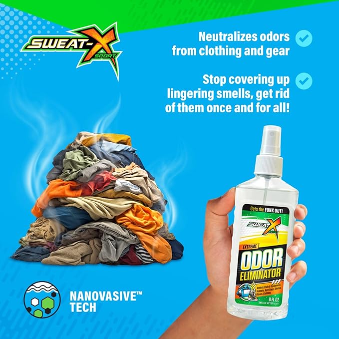 SweatX Extreme Odor Spray - Multipurpose No-Wash Deodorizer - Ideal for Shoes and Gym Clothing - Victory Scent (8 Fl Oz) - 6 Pack