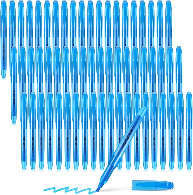 Fuutreo 60 Pack Pastel Highlighters Bulk Bright Color Highlighter Marker Chisel Tip Dry Quickly Safe Highlighter Pens Fluorescent Ink for Adults Home School Office(Blue)