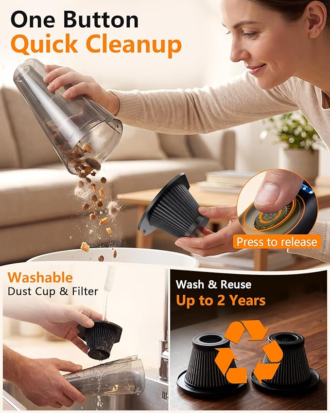 Handheld Vacuum Cordless Rechargeable with Charging Dock - 16000Pa Ultra-Strong Suction, Portable & Lightweight, Fast Charging, LED Light, 1000ML Super-Large Dust Cup, Long Battery Life for Home