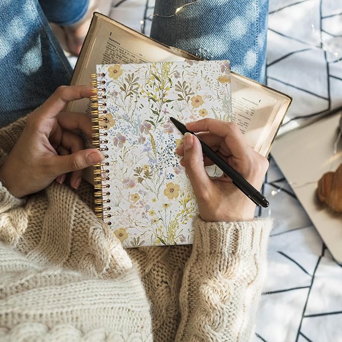 Wheatwin Floral Notebook Journal, Wildflower Cute Hardcover Spiral Notebook for Work Note Taking Women Writing School Teen Girls 5.5x8.3