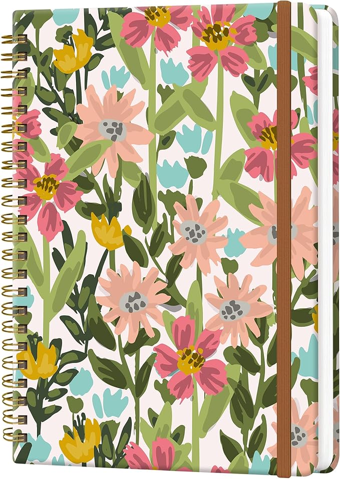 Spiral Journal Notebook for Women, Hardcover A5 College Ruled Notebook, 120 Pages, Thick Paper, Cute Lined Journal for School, Office & Work, 6 x 8.4 in(Meadow Wildflowers)