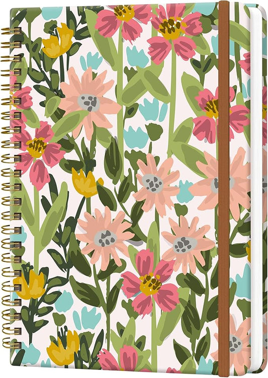 Spiral Journal Notebook for Women, Hardcover A5 College Ruled Notebook, 120 Pages, Thick Paper, Cute Lined Journal for School, Office & Work, 6 x 8.4 in(Meadow Wildflowers)