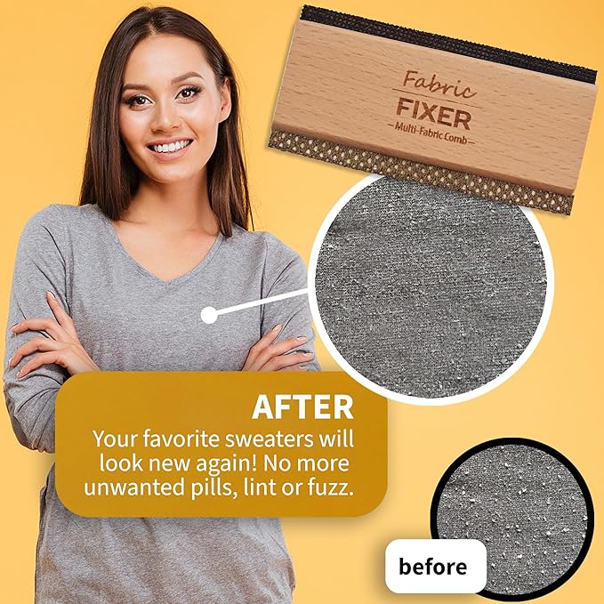 Multi-Fabric Sweater Comb with Natural Cedar Wood Handle (Double Edge Design) Manual Fabric Defuzzer Wool Lint Shaver Comb Scraper for Clothing Pills, Furniture, Sheets and Fabrics