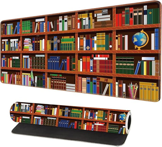 Large Desk Mat, Desk Matt for Desktop, Computer Gaming Mouse Pads, Anti-Slip Rubber Base, Stitched Edges Soft Mat for Desktop Office Home 31.5 x 11.8 Inches (Colorful Books)
