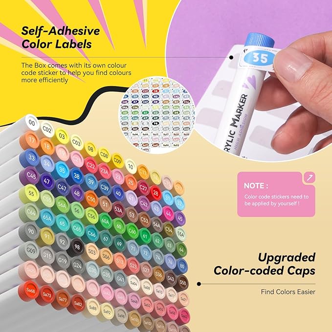 Arrtx Acrylic Markers Anime Series 120 Colors,Brush Tip Acrylic Paint Pens Paint Markers for Rock Painting Glass Wood Stone Fabric,Art Supplies