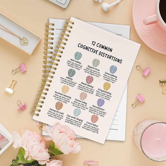 XPH Mental Health Cognitive Distortions Spiral Notebook, Psychology Journaling Notebooks for Women Men, Therapy Hardcover Journal for Counselor Office 160 Pages 5.5 x 8.3 Inch, Mental Health Gifts