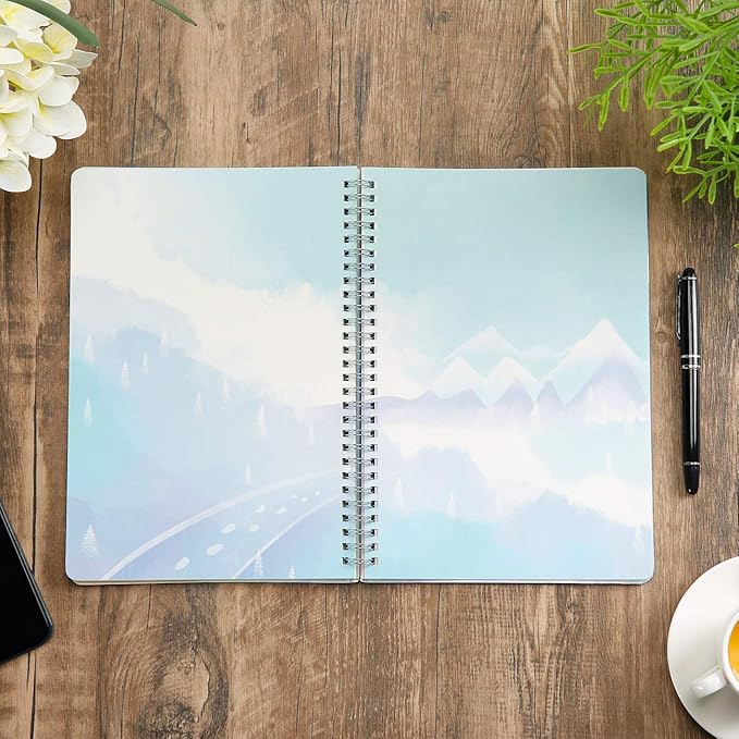 SIIXU Spiral Notebooks and Journals, Unique Personal Diary to Write in for Women and Girls, Pretty Unruled Paper Design, 6.8"x9.8", 128 Pages, Winter