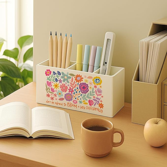 Boho Floral Mental Health Pen Holder for Desk, Special Education Classroom Must Haves, Inspirational Autism ADHD Awareness Pencil Holder for Classroom Therapy Office