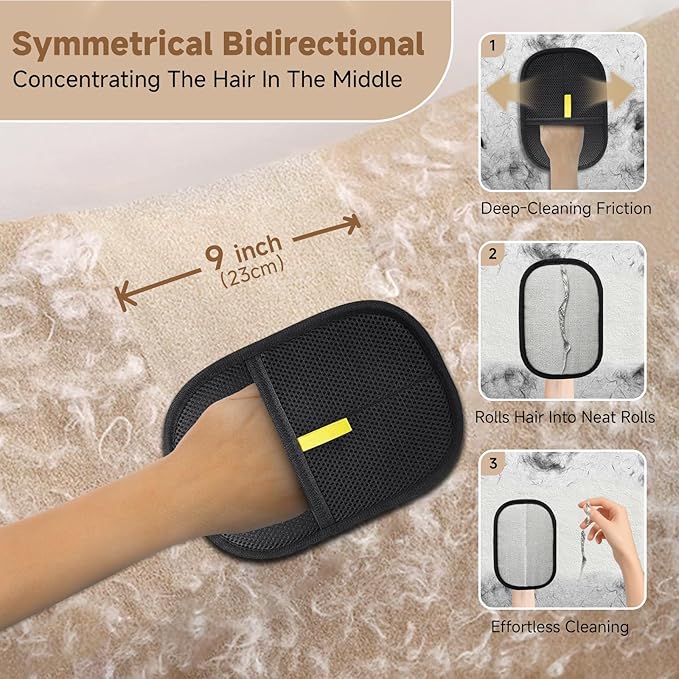 NEBALASTE 2Pcs Pet Hair Remover Gloves Brush for Dogs & Cats,Electrostatic Reusable Pet Hair Remover Tool for Laundry,Clothing,Couch,Carpet,Car Seat,Upgraded Animal Fur Removal Tool
