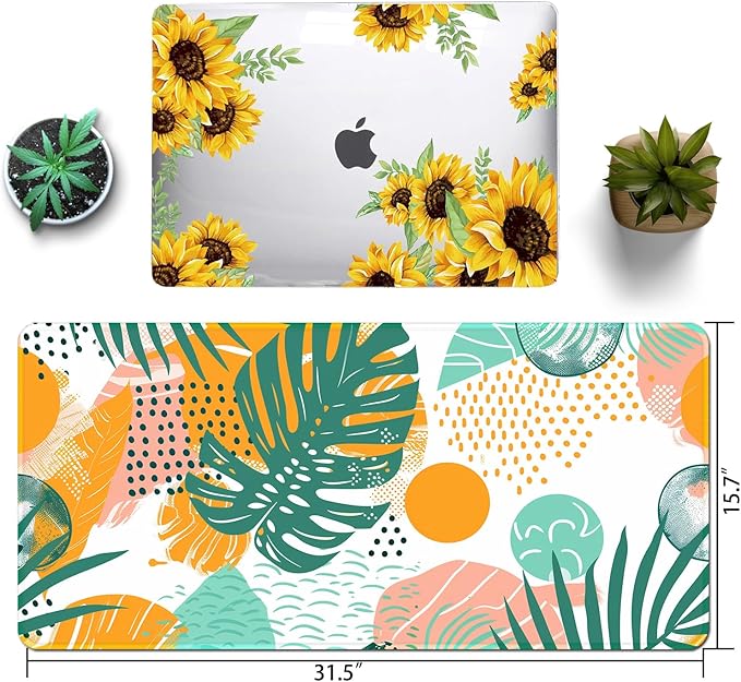 Tropical Leaves Large Mousepad 31.5 x 15.7 inch, XXL Waterproof Desk Mat Gaming Mouse Pad, Aesthetic Flowers Desktop Mat, Laptop Pad, Computer Writing Mat for Home Office Desk Decor