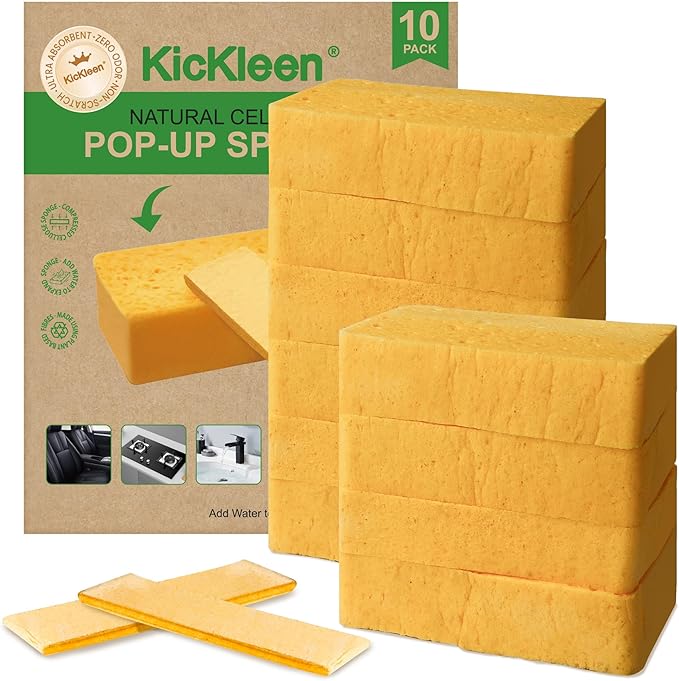 10 Count Compostable Thicker Pop-Up Sponges - Expanding, Non-Scratch, Plant-Based Cleaning Sponges Car Wash Sponge