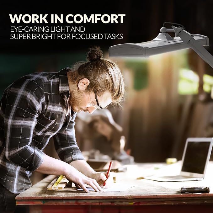 Ultra Bright 2300 Lumens Powerful Professional Eye Care LED Desk Lamp - Brightness Adjustable, Modern Task Light for Home, Beauty, Crafting, Office, Workbench (Daylight, Dimming, White)