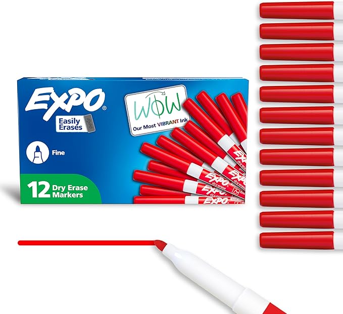 EXPO 86002 Sanford EXPO Low Odor Dry Erase Marker Fine Point Red Box of 12