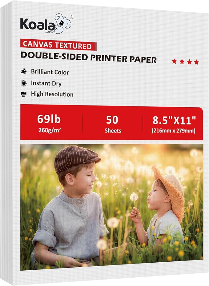 Koala Thick Canvas Textured Double-sided Printer Paper 8.5X11 69LB 50sheets 260GSM Heavyweight Compatible with Inkjet and Laser Printer