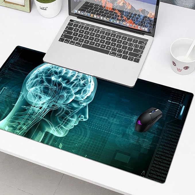 Science Fiction Brain Desk Pad Protector, Stitched Edges Mouse Pad, Large Office Desk Mat, Non-Slip Desk Blotter, Laptop Desk Pad, Desk Writing Pad for Office and Home (31.5" x 15.7 ")