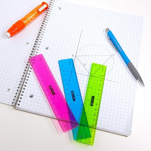 BAZIC Plastic Ruler 6" (15cm), Inches Centimeter Metric Measuring Drafting Rulers, for Students School Supplies (3/Pack), 1-Pack