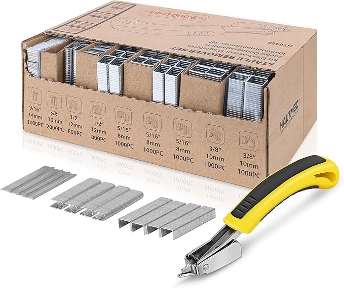 HAUTMEC 9600 Pcs Heavy-Duty Staples with Staple Puller Tool – 3 Types (D-Type 5000, U-Type 1600, T-Type 3000) for Upholstery, Carpentry, Repair & Packing, with Convenient Storage Box – HT0456