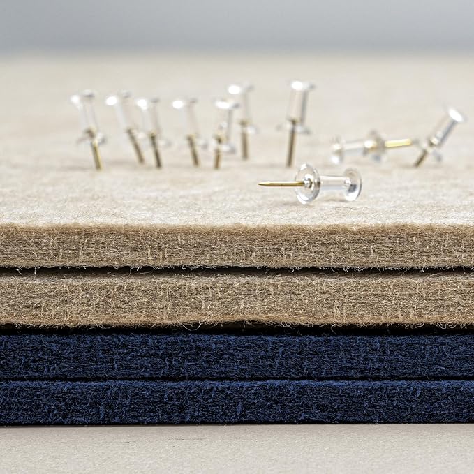 Large Bulletin Board - 48 x 36 Inches, Decorative Felt Pin Board for Wall - 4' x 3' Foldable Photo Display Board with Self-Adhesive Tape, Includes 20 Push Pins - Dark Blue