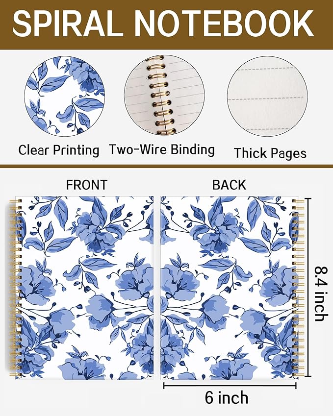 Spiral Notebook A5, Hardcover Journal for Women, 120 Pages Thick College Ruled Paper, Perfect for Office, School, or Home Use(Watercolor Flowers)