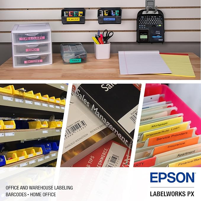 LABELWORKS Epson LW-PX350 Industrial Label Maker Kit for Home and Office - Complete Kit with Accessories - Shrink Tube, Sticker Labels, and Magnetic Tape Compatible, Portable Handheld Label Printer