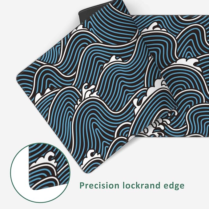 Extended Gaming Mouse Pad Abstract Ocean Waves Large Mousepad with Stitched Edges,Anti-Slip Rubber Base Keyboard Mouse Mat Desk Pad for Gaming Home Office 35.4 x 15.7 inches