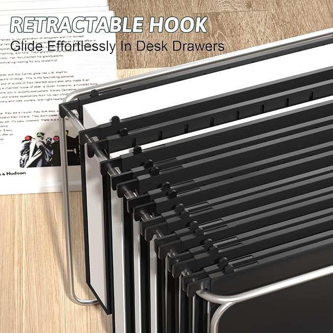 Plastic Hanging File Folder Letter Size,12 Pack Reinforced Heavy Duty Hanging Folders,Sturdy File Cabinet Folders,Black Hanging File Folders with Tabs,Hanging Folders for Filing Cabinet