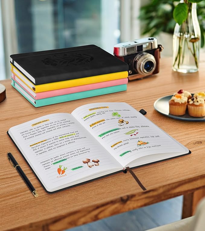 Lined Journal Notebook for Women, A5 Pink Hardcover Leather Journals for Writing, 200 Pages Travel Daily Journal,Thick College Ruled Notebook for Work School, Note Taking, Business 5.75'' X 8.38'' Black