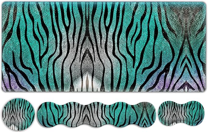 Gaming Mouse Pad Keyboard Wrist Support, 4 in1 Mousepad with Wrist Keyboard Rest, Computer Desk Mat, Non-Slip Desk Pad Protector with Memory Foam Easy Typing Pain Relief I Green Zebra Stripes