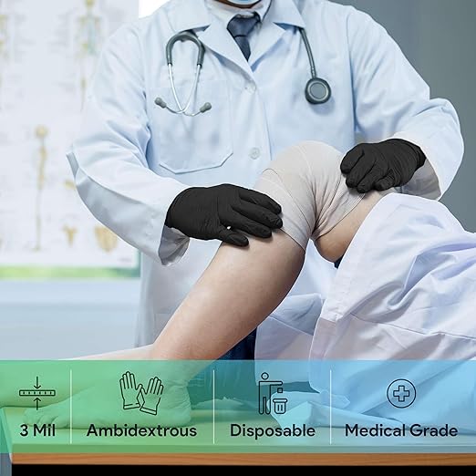 Black Medium Nitrile Gloves Case of 1000 - Medical Grade - Latex-Free, Powder-Free - Disposable Nitrile Gloves - Medical Exam, Lab, and Industrial Use