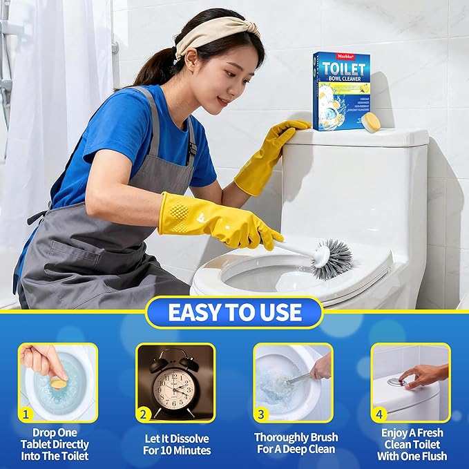 Maebho Toilet Bowl Cleaner Tablets – 24 Pack | Powerful Stain Removal, Septic Safe, Lemon Scent | No Harsh Chemicals, Long-Lasting Cleaning for Toilet Bowls