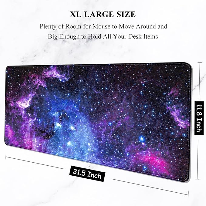 Auhoahsil Large Mouse Pad, XXL Gaming Mousepad, Desk Mat for Desktop, Thick Rubber, Big & Long Size, Stitched Edges, Full Desk Pad for Laptop & Computer, Extended 31.5 x 11.8 in, Amazing Galaxy