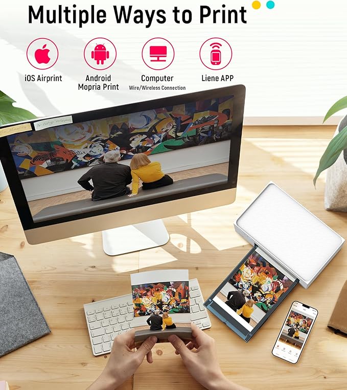 Liene M100 4x6'' Photo Printer, Wi-Fi Picture Printer, 20 Sheets, Full-Color Photo, Instant Phone Printer for iPhone, Android, Smartphone, Thermal Dye Sublimation, Portable Photo Printer for Home Use