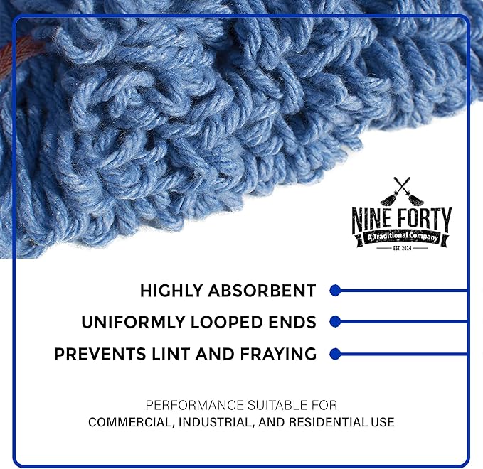 Nine Forty 6-Pack Industrial and Commercial-Grade Looped End Wet Mop Head Refill - Heavy Duty 20 Inch 4-Ply Premium Synthetic Yarn - for Optimal Absorption and Durability - Blue (6 Pack, Large)