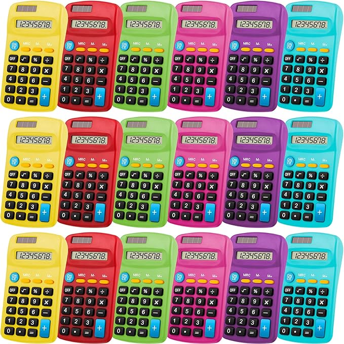 Weewooday 12 Pieces Pocket Size Calculator 8 Digit Basic Solar Battery Dual Power Mini Calculator for Desktop Home Office School Students Kids, 6 Colors