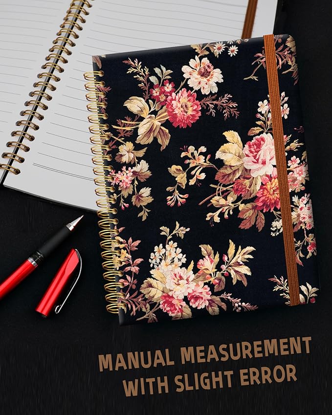 Ruled Spiral Writing Notebook,A5 Hardcover Lined College Journal for Women,Strong Twin-Wire Binding with Premium Paper,8.4" X 6",Perfect for School,Office,Home(Roses Wild Flower)