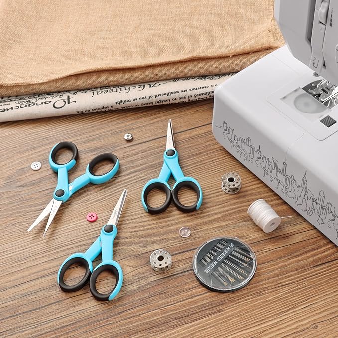 5” Detail Scissors, Embroidery Scissors with Sharp Stainless Steel Blade and Soft Handles, Great for Sewing, Craft, Office and School, 3 Pcs, Blue/Black