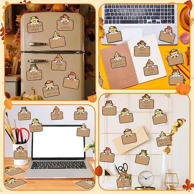 CJiangpo 60Pcs Fall Sticky Notes - Cute Scarecrow Sticky Note Pads, 1200 Sheets Self Stick Notepad Memo Pads Funny Page Marker Classroom Rewards Back to School Autumn Party Favors Filler Gift