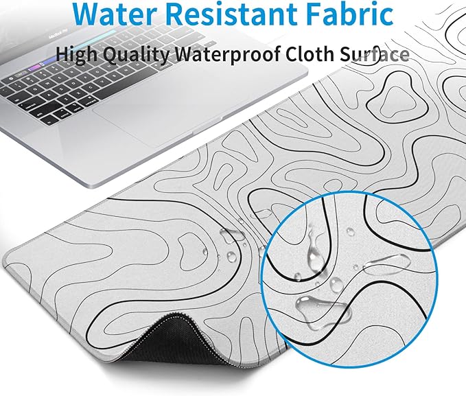 White Big Mousepad for Gaming Large Topographic Map Washable Desk Pad with Stitched Edge Office Supplies and Decor 31.5''x11.8'' Computer Keyboard Protector
