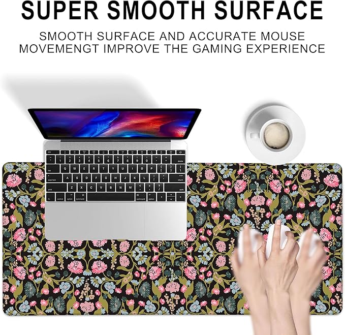 Gaming Mouse Pad, Vintage William Morris Floral Large Desk Mat for Keyboard and Mouse,Non-Slip Rubber Base and Stitched Edges Desk Pad for Home Office 35.4x15.7in