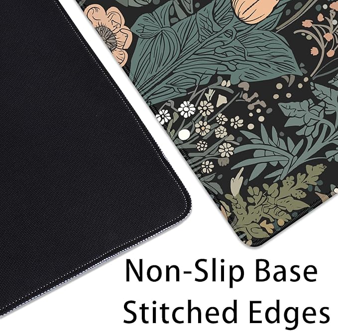 Dark Cottagecore Botanical Desk Pad Mouse Pad,Large Gaming Floral Mouse Mat with Stitched Edges,Non-Slip Waterproof Rubber Base Mousepad for Office Work Home Desk Mat(27.5X11.8 in)