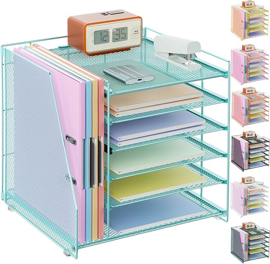 gianotter Desk Organizers and Accessories, 6-Tier Paper Organizer with File Holder, Document Organizer, Office Decor, Home Office Essentials (Blue)