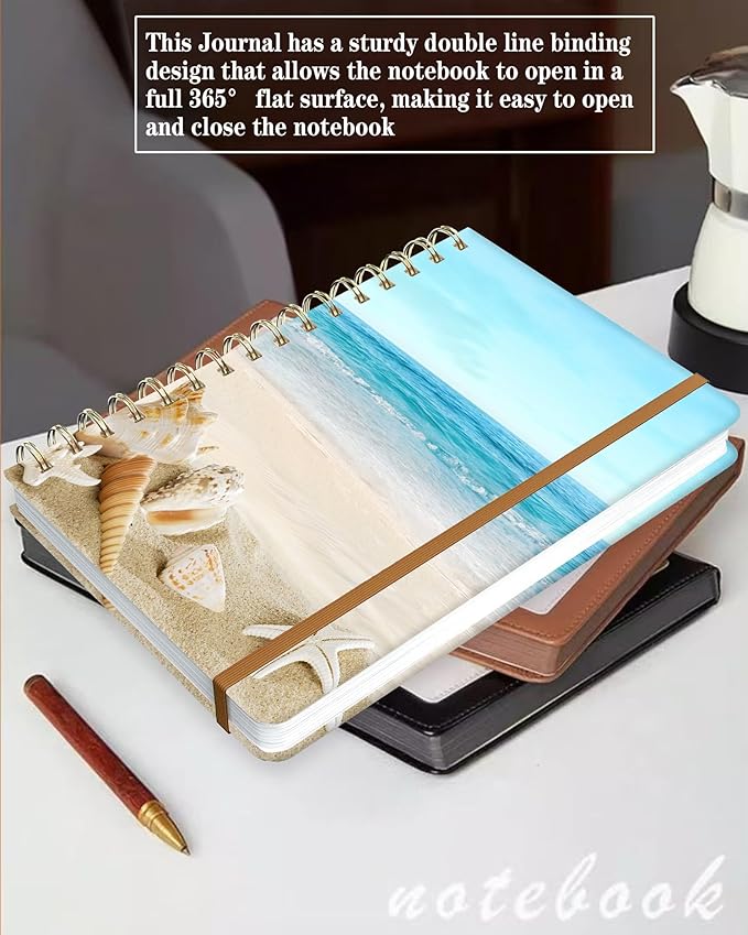Spiral Journal Notebook for Women, Hardcover A5 College Ruled Notebook, 60 Sheet, Thick Paper, Cute Lined Journal for School, Office & Work, 6 x 8.4 in(Beach)