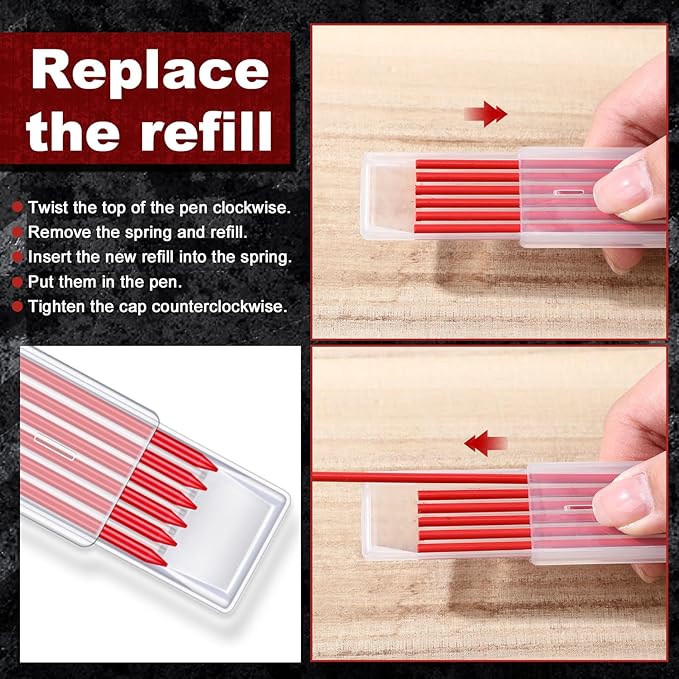 Zhehao 120 Pieces 2.8 mm Carpenter Pencils Lead Refills HB Refill for Construction Pencils Refills Mechanical for Writing Drawing Drafting Woodworking Construction(Red)