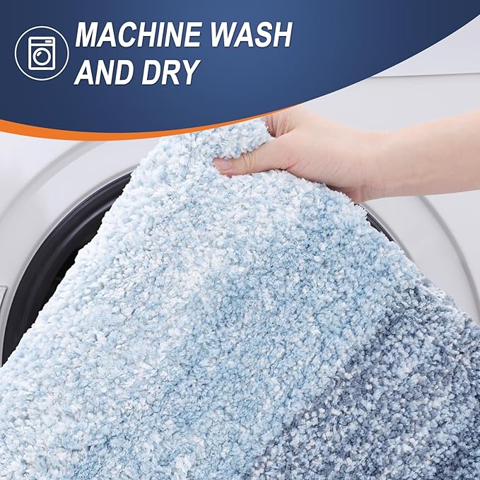 OLANLY Bathroom Runner Rugs 47x17, Extra Soft Absorbent Microfiber Bath Rugs, Rubber Backing, Quick Dry, Machine Washable Bath Mats for Bathroom Floor, Tub and Shower, Home Decor Accessories, Blue