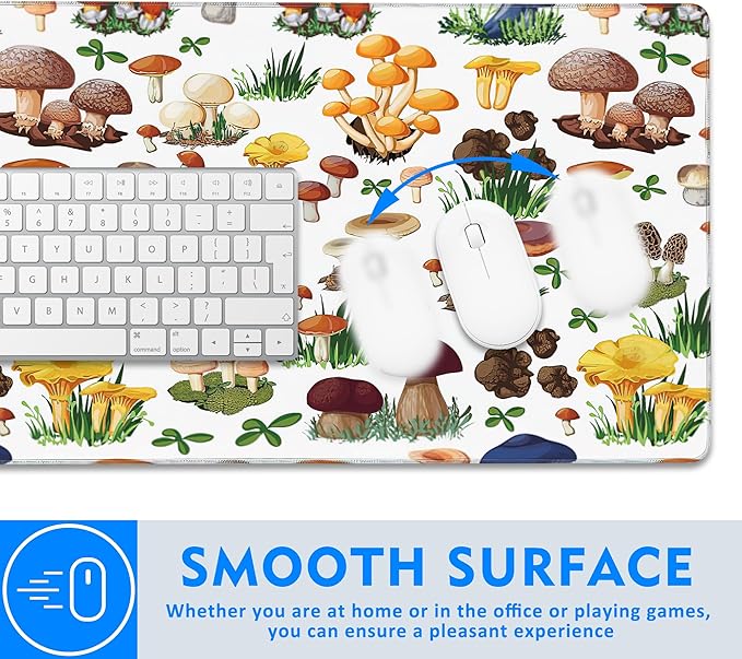 Large Mouse Pad Extended Gaming Desk Mat Art Colorful Mushroom Gaming Office Home Mousepad Keyboard Mouse Mat,Non-Slip Rubber Base 35.4x15.7 Inch Mousepads
