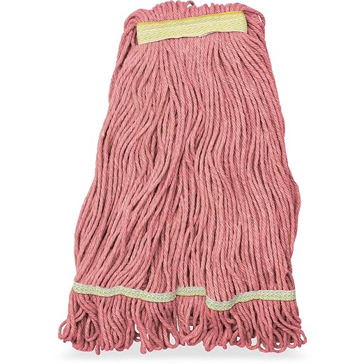 SPARTA Flo-Pac Acrylic Mop Head, Loop-Ended, Narrow Band with 1" Yellow Band for Organized Cleaning, Small, Red, (Pack of 12)