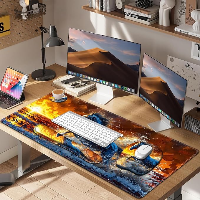 Large Mouse Pad, Keyboard Wrist Rest Set, Ergonomic Mouse Pad with Wrist Support, Desk Mat with Stitched Edges + Coaster, Extended Desk Pad Waterproof Desk Mat for Home Office Game I Running Horse