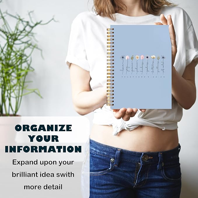 BearCake Boho Floral Christian Notebook Journal,Bible 5:22-23 Christian Gifts for Women, spiral Bible Notebooks for Note Taking, Bible Journaling Notebook,Hardcover Spiral Notebook 5.5x8.3 blue