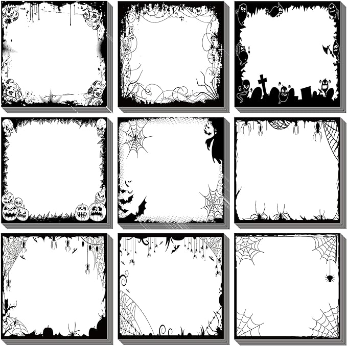 clothmile Halloween Sticky Notes Halloween Post It Notes with Spider Pumpkin Bat, Work-Study Notes, 450 Pieces of Halloween Self-Adhesive Removable Note Pads 9 Styles, 50 Sheets Each (Halloween-3)