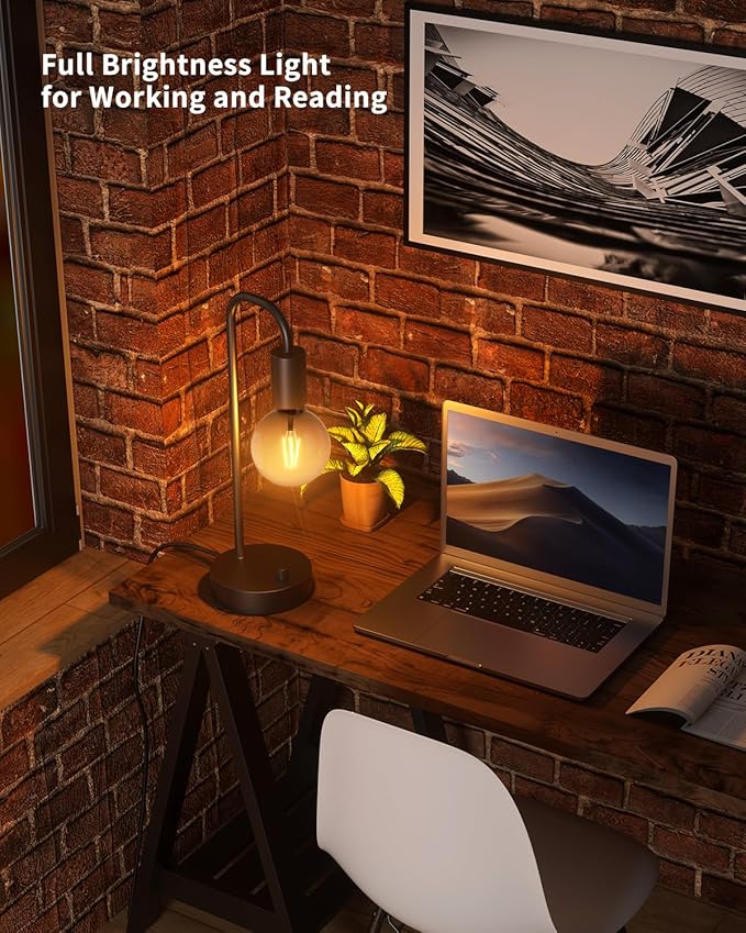 ONEWISH Industrial Table Lamp Set of 2, Fully Dimmable Beside Lamp with Gradient Black Art LED Bulb, Modern Nightstand Desk Lamps for Bedroom, Living Room, Office, Reading(Bulb Included)